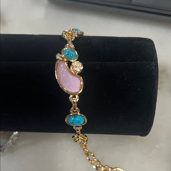 Elegant Gold and Pink Bracelet with Turquoise Accents - Picture 2 of 4